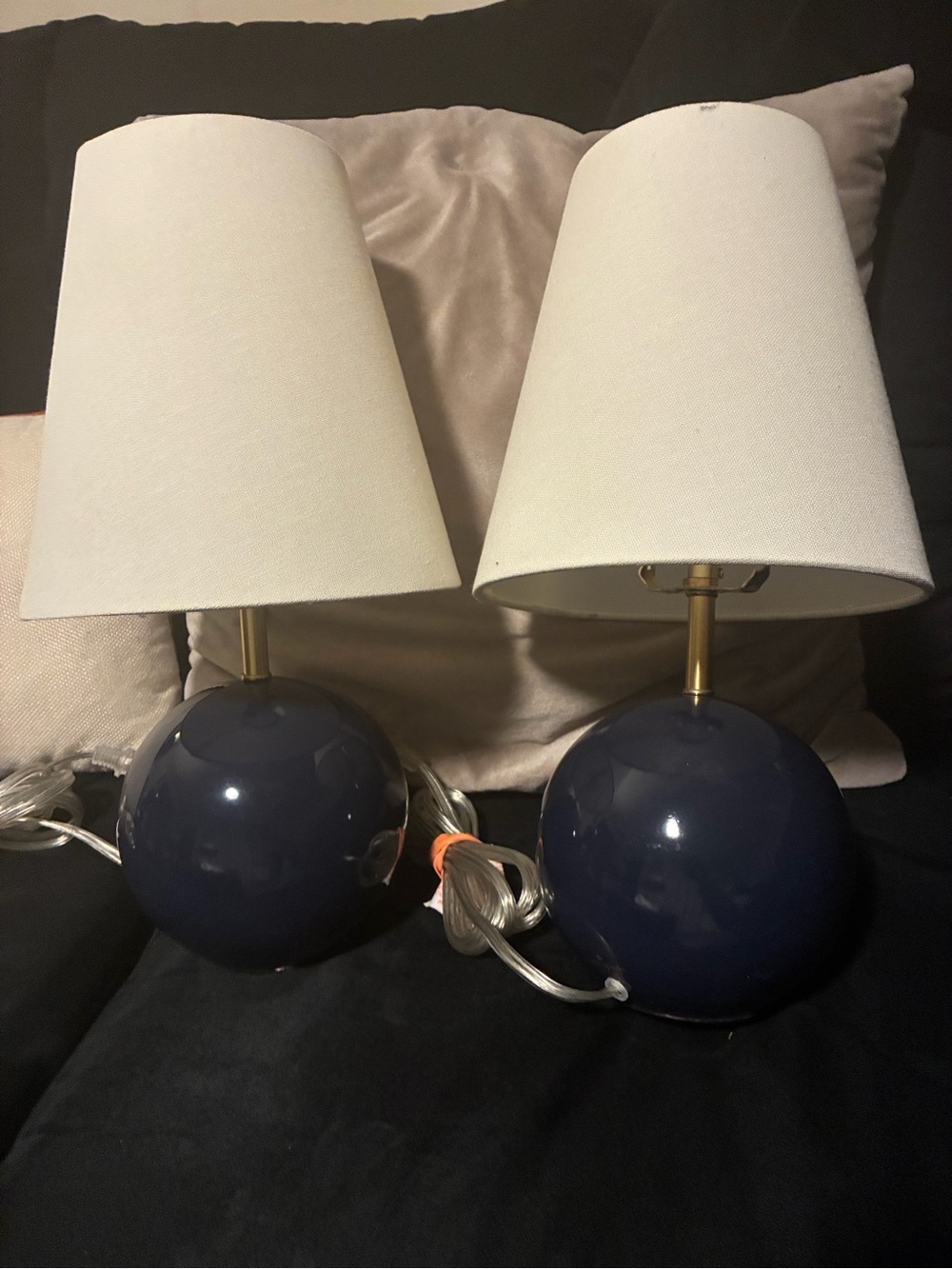 kate spade Navy Globe Ceramic Table Lamps with White Shades (Pair)